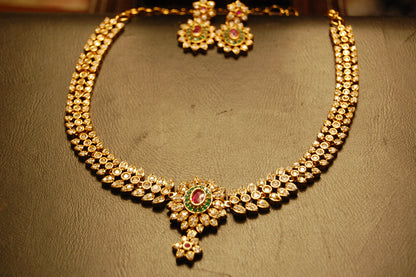 SOUTH INDIAN PEARL NECKLACE SET IN ZIRCON