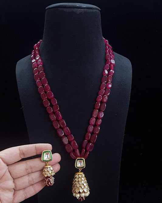 ELEGANT RED KUNDAN MALA SET