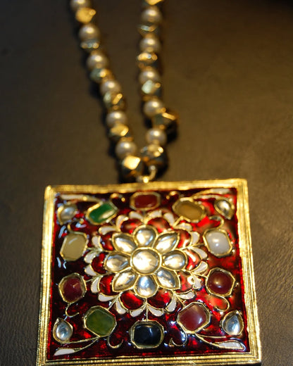 GORGEOUS MALA IN RED MEENA & MULTI STONES
