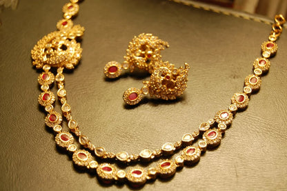 ELEGANT RED PEACOCK SOUTH INDIAN NECKLACE SET