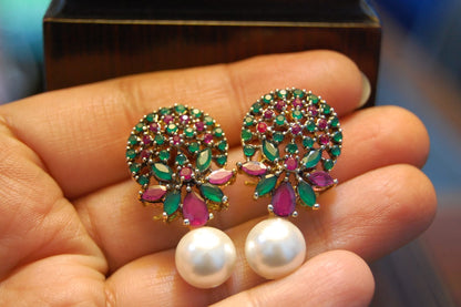 RED, GREEN  & PEARL EARRINGS