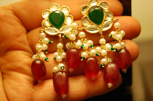 RED & GREEN KUNDAN EARRINGS