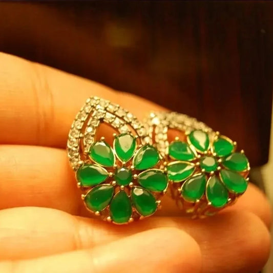 GREEN ZIRCON FLORAL EARRINGS