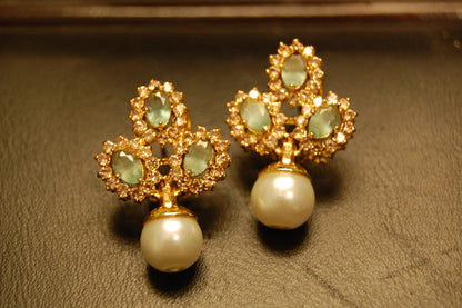 JADE GREEN & PEARL EARRINGS