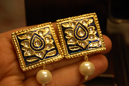 BLUE KUNDAN & MEENA EARRINGS