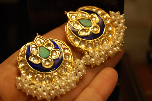 BLUE MEENA WITH FEROZY STONE & PEARLS EARRINGS