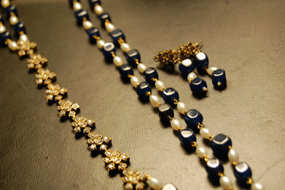 PEARL & BLUE MALA WITH ZIRCON STRING