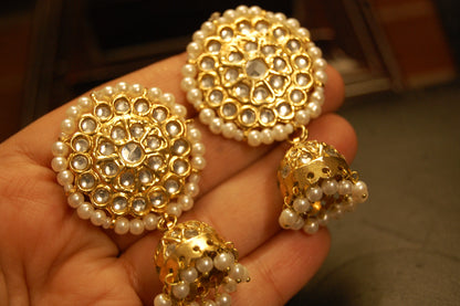 KUNDAN JHUMKIS WITH PEARLS