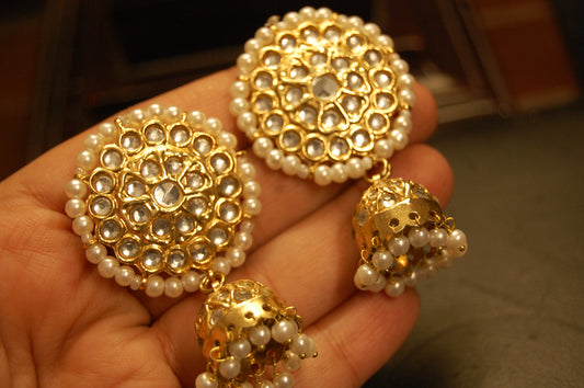 KUNDAN JHUMKIS WITH PEARLS