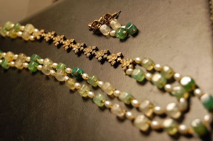 PEARL & JADE GREEN MALA WITH ZIRCON STRING