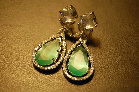 INDIAN AMERICAN ZIRCON EARRINGS IN JADE GREEN