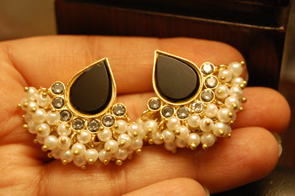 BLACK, KUNDAN & PEARL EARRINGS