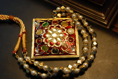 GORGEOUS MALA IN RED MEENA & MULTI STONES
