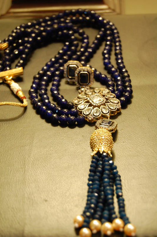 SAPPHIRE BLUE LONG MALA WITH TUSSEL