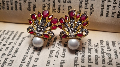 RED EARRINGS WITH PEARLS