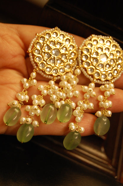 ELEGANT KUNDAN EARRINGS WITH JADE & PEARLS