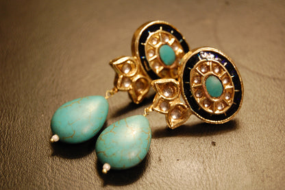 BLUE & FEROZA KUNDAN MEENA EARRINGS