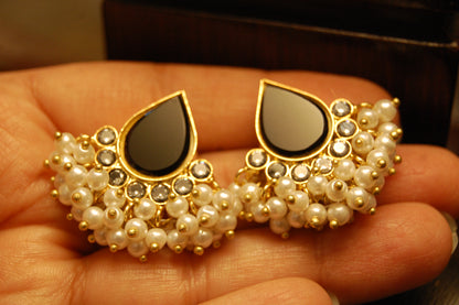 BLACK, KUNDAN & PEARL EARRINGS