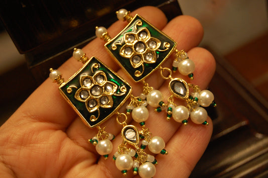 GREEN MEENA & KUNDAN EARRINGS