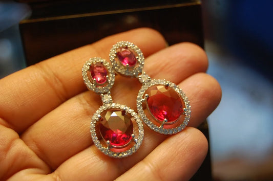 ELEGANT ZIRCON & RED EARRINGS