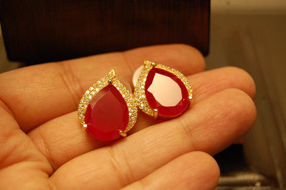 ELEGANT ZIRCON & RUBY RED EARRINGS