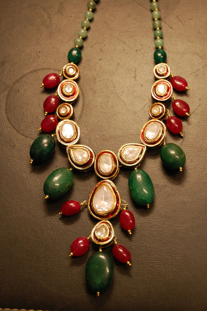 POLKI KUNDAN MALA IN RED & GREEN