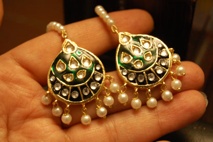 GREEN MEENA & KUNDAN EARRINGS