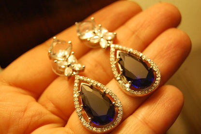 INDIAN AMERICAN DIAMOND EARRINGS IN SAPPHIRE BLUE