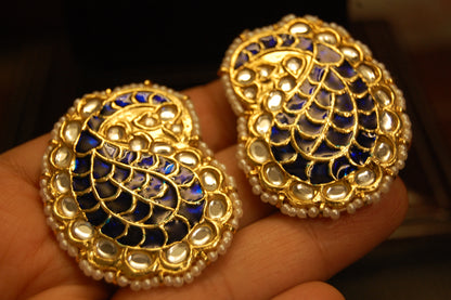 BLUE KUNDAN & MEENA PAISLEY EARRINGS