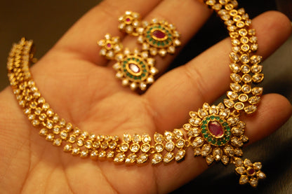 SOUTH INDIAN PEARL NECKLACE SET IN ZIRCON