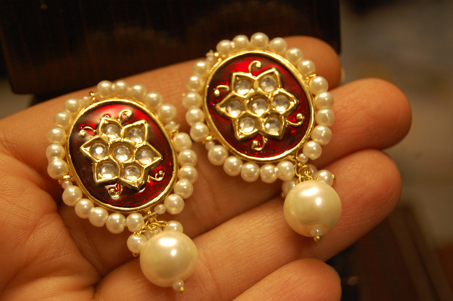 RED MEENA & KUNDAN EARRINGS