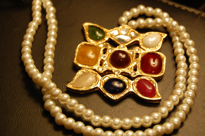 MULTI STONE MALA WITH PEARLS STRING