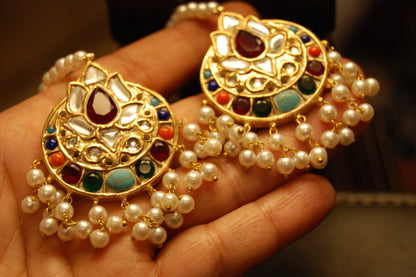 MULTI KUNDAN & PEARLS EARRINGS