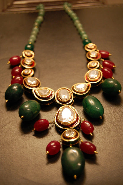 POLKI KUNDAN MALA IN RED & GREEN