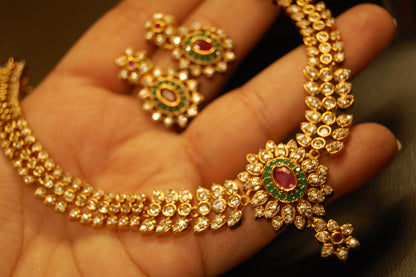 SOUTH INDIAN PEARL NECKLACE SET IN ZIRCON