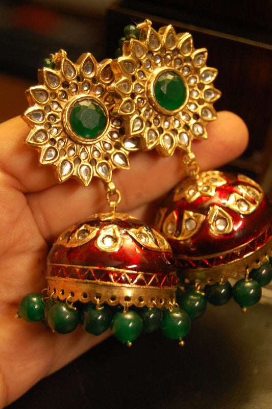 RED MEENA & GREEN KUNDAN JHUMKAS