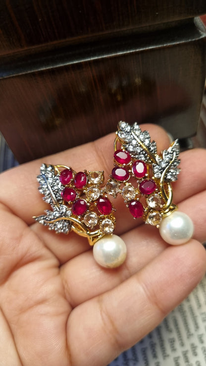 RUBY RED & ZIRCON EARRINGS
