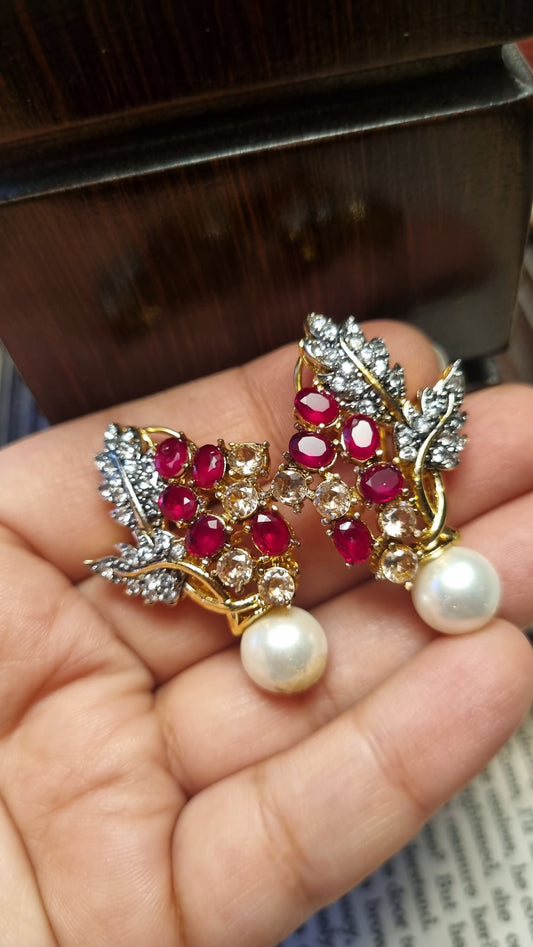 RUBY RED & ZIRCON EARRINGS