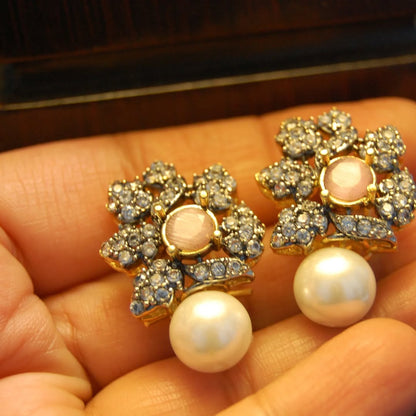 PINK, ZIRCON & PEARL EARRINGS