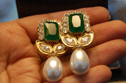 GREEN & ZIRCON WITH PEARLS EARRINGS
