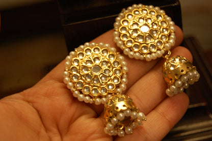 KUNDAN JHUMKIS WITH PEARLS