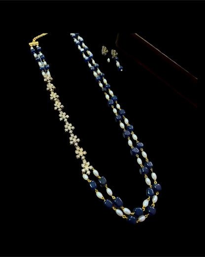 PEARL & BLUE MALA WITH ZIRCON STRING