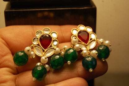 RED & GREEN KUNDAN EARRINGS