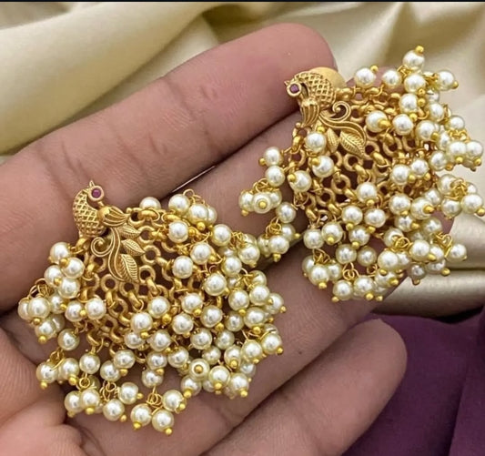 PEACOCK  EARRINGS WITH PEARLS