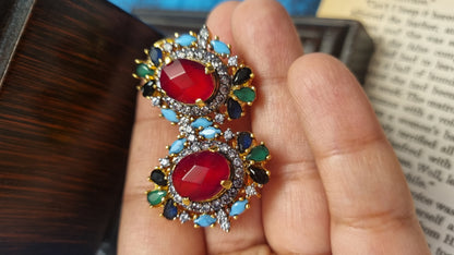 MULTI RED STONE EARRINGS