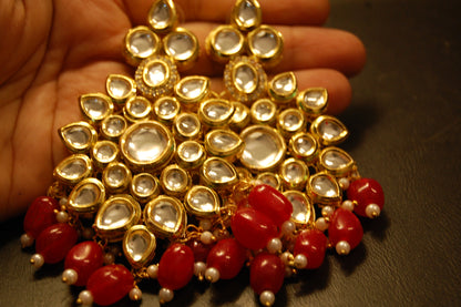 INDIAN POLKI KUNDAN EARRINGS WITH RED