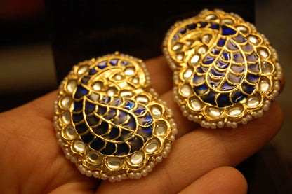 BLUE KUNDAN & MEENA PAISLEY EARRINGS