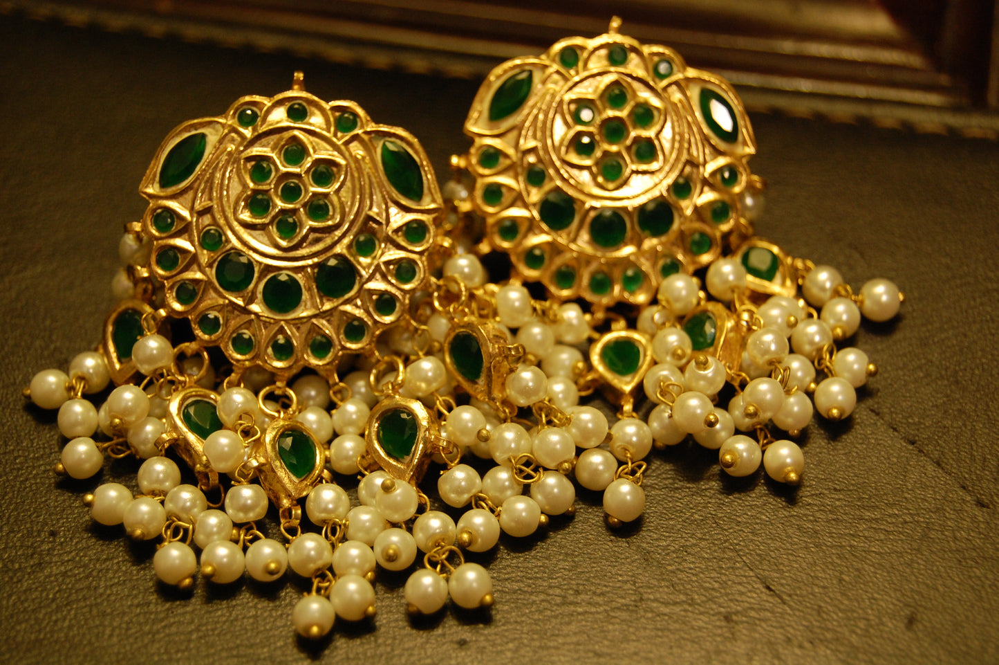 GREEN KUNDAN EARRINGS
