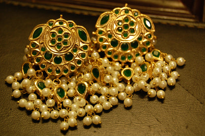 GREEN KUNDAN EARRINGS