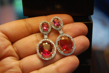 ELEGANT ZIRCON & RED EARRINGS
